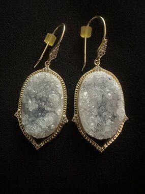 Stella & Dot Gold-Tone White Druzy Drop Earrings